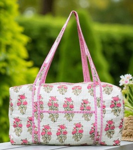Hand Block Printed Cotton Duffel <b>Bag</b> Handmade Travel Tote Weekender Zipper Eco Friendly Quilted <b>Large</b> Capacity High Quality - Product Image 6