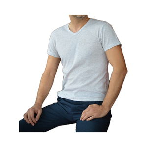 เสื้อยืดคอกว้างแขนสั้นผู้ชาย ผ้าฝ้าย 100% ทรงปกติ สีพื้น ผ้าถักแบบเรียบ สีเทา - Product Image 2