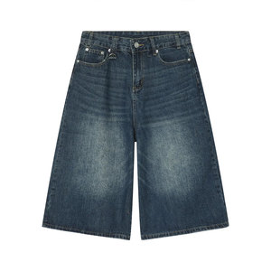 Shorts Bermuda en jean délavé taille haute pour homme, style décontracté, fermeture boutonnée, 100 % coton, tissu toile respirant - Product Image 1
