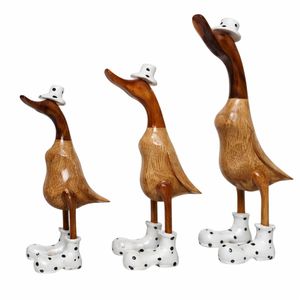 Wooden Duck Figurines Hand Carved With Ceramic Hats And <b>Boots</b> Home Decoration Animal Theme Natural Handmade Craft - Product Image 4