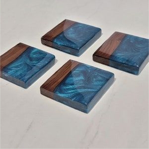 Handmade Walnut Wood & Blue Resin <b>Coasters</b> Luxury Epoxied River <b>Drink</b> <b>Coaster</b> for Home Decor Wholesale Table Mats Wooden <b>Coaster</b> - Product Image 1