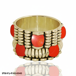 Vintage Bohemian Gold-Tone Statement Bangle with Bold <b>Red</b> Enamel Inlay Chunky Stackable Fashion <b>Bracelet</b> for Women - Product Image 2
