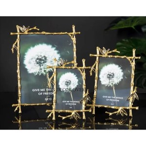 Cadre photo en métal style bambou doré haut de gamme, rectangulaire horizontal, pour décoration de table, décoration intérieure, best-seller - Product Image 1