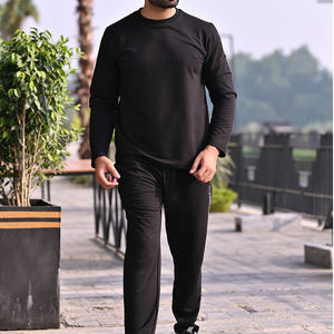 <b>Men</b> Black Solid Hooded Neck Long Sleeve Printed <b>T</b> <b>Shirt</b> and Pants Streetwear Breathable Eco-Friendly Tracksuit Set - Product Image 5