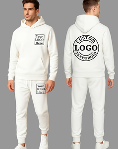Men's Winter Casual Sports Suit Terry Fabric 100% Cotton Soft Breathable Knitted 300g Solid Multi Pocket Digital Printed Set - Product Image 1
