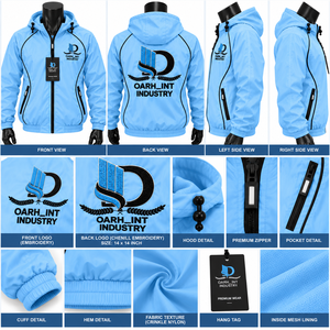 OARH_INT INDUSTRY Coupe-vent à capuche bleu clair pour homme, fermeture éclair, style décontracté et sportif, en polyester, pour l'hiver - Product Image 5