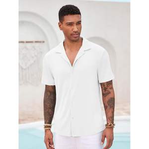 2025 ODM Casual Button Down Floral <b>Shirt</b> for <b>Men</b> Short Sleeve Cuban Collar Woven Textured Summer Beach <b>Stretch</b> Tops - Product Image 1