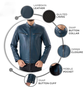 Veste en cuir pour homme disponible en différentes couleurs, veste en cuir véritable élégante pour la mode, en bleu icônique pour homme 2026 - Product Image 6