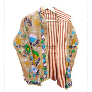 Indian Hand Embroidered Eco-Friendly Quick Dry Breathable Corduroy Suzani <b>Jacket</b> Boho <b>Hippie</b> Women with Cotton Stripe Liner - Product Image 2