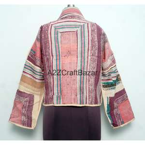 Chaqueta de Cuello Alto con Botones, Hecha a Mano, Reversible, Ecológica, Transpirable, de Secado Rápido, Estilo Vintage Kantha, para Mujer, de Algodón Puro, para Invierno - Product Image 5