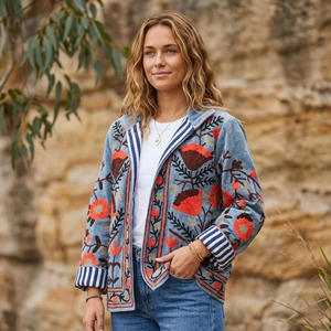 Embellished Velvet <b>Quilted</b> Hooded Jacket Floral Suzani Hand Embroidery Boho Winter Wear Breathable Eco-Friendly Short Coat Women - Product Image 4