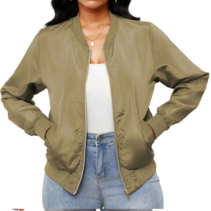 Blouson bomber vert olive à manches longues, fermeture éclair, col montant, vêtement d'extérieur décontracté en polyester tissé, pour toutes les saisons - Product Image 4
