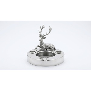Cendrier vintage en métal argenté rond en alliage de zinc sculpté, porte-cendres décoratif pour la maison, l'hôtel, le bar - Product Image 3