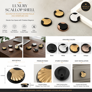 Modern Hanging Scallop Shell Round Cabinet Knob Zinc Alloy Drawer Pull for <b>Wardrobe</b> and Bedroom Furniture - Product Image 4