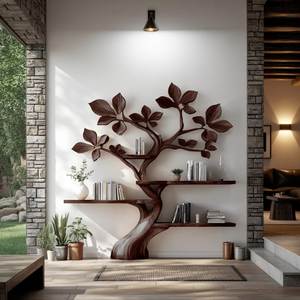 Modern Artistic Tree Shaped Wall Mounted <b>Solid</b> <b>Wood</b> Floating Bookshelf Luxury Decorative Display Rack - Product Image 1