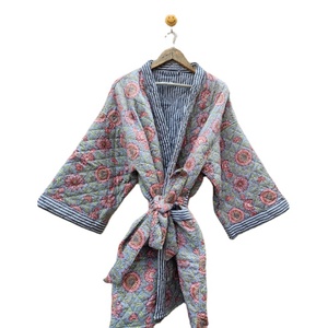 Handmade Organic Cotton Burfi Style Quilted Bathrobe Kimono <b>Dress</b> Floral Print Women's Eco-Friendly Vintage Warm Jacket Soft - Product Image 2