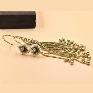 Boucles d'oreilles pendantes plaquées or avec pierres en laiton plaqué or, style vintage pour femme, idéales pour un mariage - Product Image 5