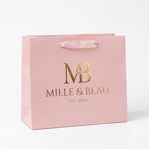Sacs shopping en papier blanc de luxe faits à la main avec poignées découpées, personnalisables, laminés brillants, écologiques et recyclables pour l'emballage de détail - Product Image 2