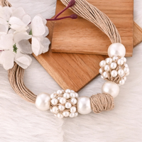 Collier en jute plaqué or fait main avec perles, bijoux tendance bohème écologiques pour femmes, cadeau