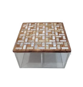 Contenant à chocolats/collations couvercle en nacre et incrustation en bois avec contenants en acrylique boîte hôtels et restaurant os - Product Image 5