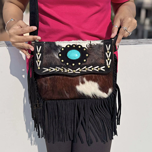 Cheveux sur cacher fourrure cuir frange sac à main Western peau de vache fourrure gemmes pierre frange fronde sac à main Style multi-usages fronde sac à main - Product Image 1