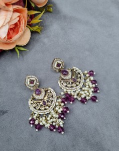 Designer Pear Cut Gem Stone Chandbali With Pearl Drop <b>Dangle</b> <b>Earrings</b> For Womens Traditional Festive and Party Wear Manufacturer - Product Image 1