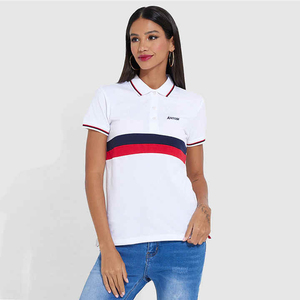 Camiseta Polo Blanca a Rayas Personalizada para Mujer, Camiseta Casual de Manga Corta de Algodón Transpirable, Corte Ajustado, OEM, Alta Calidad, Top a Rayas para Dama - Product Image 1