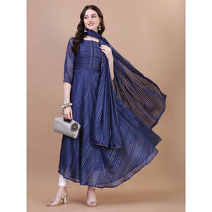 ATTRACTIVE GEORGETTE <b>SILVER</b> WEAVING LINING GOWN WITH DUPATTA BLUE - Product Image 1