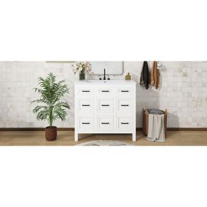 Mobile da Bagno da 36 Pollici con Lavabo Integrato in Resina, 4 Cassetti e 2 Ante - Product Image 6