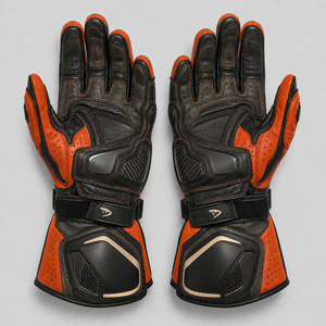 Gants de course en cuir orange, entièrement couvrants, avec protection des articulations en carbone pour la conduite de moto - Product Image 3