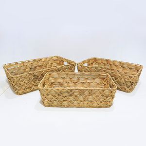 Natural Rustic <b>Rectangle</b> Water Hyacinth Woven Eco-Friendly <b>Storage</b> <b>Baskets</b> with Built-in Handles for Nesting Home Organization - Product Image 1