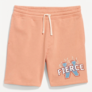 Fierce Letter Print Men's Cotton Bermuda <b>Shorts</b> With Drawstring Waist And Front Logo Casual Style - Product Image 1