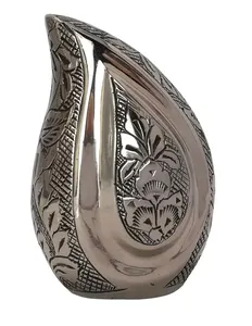 Antique Aluminum Tear Drop <b>Keepsake</b> Funeral Cremation Urn <b>Memorial</b> Ash Container Featuring Stylish Secure Top Design - Product Image 1