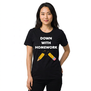 เสื้อยืดพิมพ์ลาย Down With Homework เสื้อยืดคอกลมแขนสั้นลำลองสำหรับผู้ชายผ้าฝ้ายเจอร์ซีย์ทรงพอดีตัว - Product Image 3