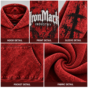 เสื้อฮู้ดดี้ผู้ชาย IronMark รุ่นกันน้ำสำหรับฤดูหนาว สีแดง ไซส์ใหญ่ สไตล์สตรีทแวร์ พิมพ์ลายเทวดา ด้านหน้ามีโลโก้และกระเป๋าเสื้อ - Product Image 6