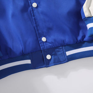 Blouson Bomber Varsity Bleu Uni pour Homme, Col Montant, Longueur Standard, Respirant, Coupe-Vent, Vêtement d'extérieur Décontracté d'Hiver, Poche Avant - Product Image 2