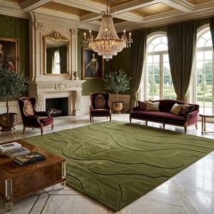 Modern Olive Green Area Rug Abstract Contour Hand Tufted Wool Carpet Contemporary Living Room Bedroom Minimalist Floor Decor Rug - Product Image 2