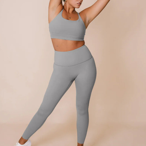 Conjunto de Ropa Deportiva de Yoga de Dos Piezas, Elástica, para Mujer, Leggings Deportivos Sólidos, Cintura Elástica, Sin Costuras, a la Moda, Personalizable OEM - Product Image 6