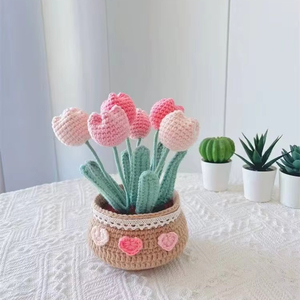 Nouveau Pot de Fleurs en Crochet pour Tulipes, Ornement Fini en Fil, Fleur Éternelle au Crochet, Tendance Féminine - Product Image 1