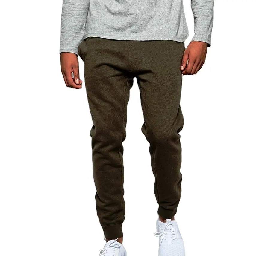 Men's Jogger with zipped cuffs Khaki army custom solid colors plain dyed fleece casual wear winter clothes Boys sweat pants