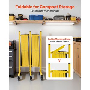 Barriere di Sicurezza Industriali Pieghevoli Portatili da 25FT, Espandibili, Flessibili e Mobili con Ruote Bloccabili e Nastro di Avvertimento - Product Image 6