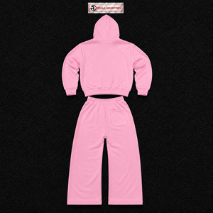 Conjunto de chándal rosa para hombre, sudadera con capucha de cremallera completa y pantalones jogger, personalizado al por mayor, ropa casual urbana, ropa deportiva de forro polar, conjunto de dos piezas. - Product Image 6