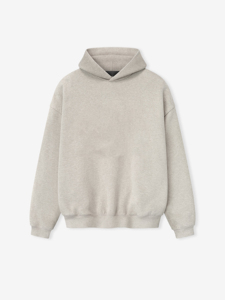 <b>Men's</b> Oversized Light <b>Grey</b> Hooded <b>Sweatshirt</b> French Terry Pullover Casual Solid Color Long Sleeve Unlined Custom Logo Hoodie - Product Image 4