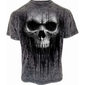 T-shirt à manches courtes pour homme, taille plus, imprimé crâne gothique, col rond, jersey de coton respirant, écologique, streetwear décontracté, noir - Product Image 3