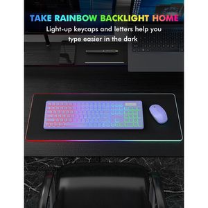 Combo Tastiera e Mouse Wireless Retroilluminati RGB, Tastiera Completa con Tasti Morbidi e Modalità Risparmio Energetico, Lettere Luminose Ricaricabili, Tecnologia Q 2.4GHz - Product Image 3