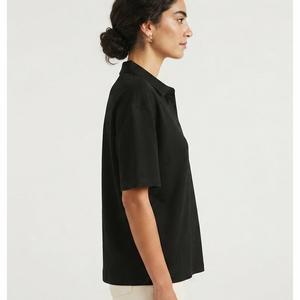 OEM Manufacturer <b>Women's</b> <b>Black</b> Cotton Loose <b>Polo</b> <b>Shirt</b> Short Sleeve Casual Letter Print Front Logo Heat Transfer Oxford Fabric - Product Image 6