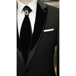 Slim Fit da uomo stile italiano giacca da smoking pantaloni gilet con papillon-Black - Product Image 1
