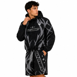 Trendy Black Custom <b>Gothic</b> Design Panel Windbreaker Polyester Nylon Tracksuit Men's Track Zip up <b>Jacket</b> and Shorts Set Hoodies - Product Image 4