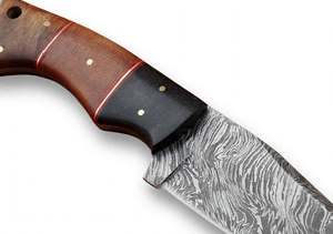 Cuchillo de acampada de hoja fija de acero de Damasco hecho a mano con mango de madera Micarta segmentada - Product Image 3