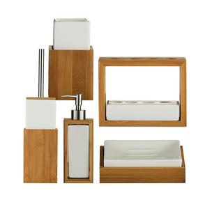 Ensemble de salle de bain en bois naturel, distributeur de savon et porte-brosse à dents/porte-dentifrice, finition brillante, artisanat, prix avantageux - Product Image 5